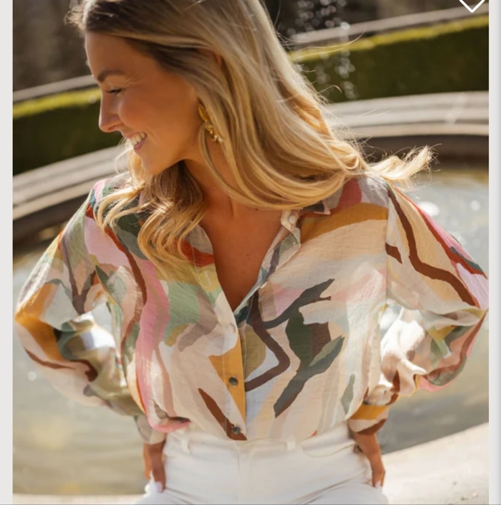 Abstract Multicolor Button-Down Shirt - Women - Picture 3 of 6